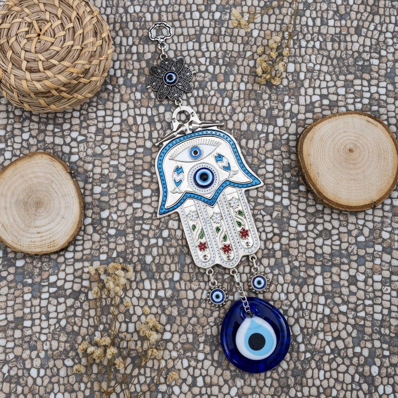 Erbulus Turkish Blue Hamsa Hand of Mother Fatima Evil Eye Wall Hanging Ornament - Turkish Nazar Bead Amulet â€“ Good Luck Charm Gift -Metal Home Protection Decor in a Box (Blue) - Image 4